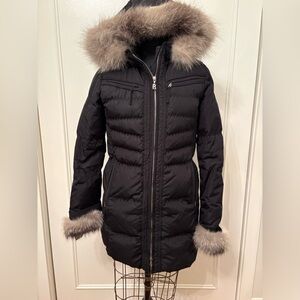 Bogner Black 3/4 Down Coat with Fur Trim